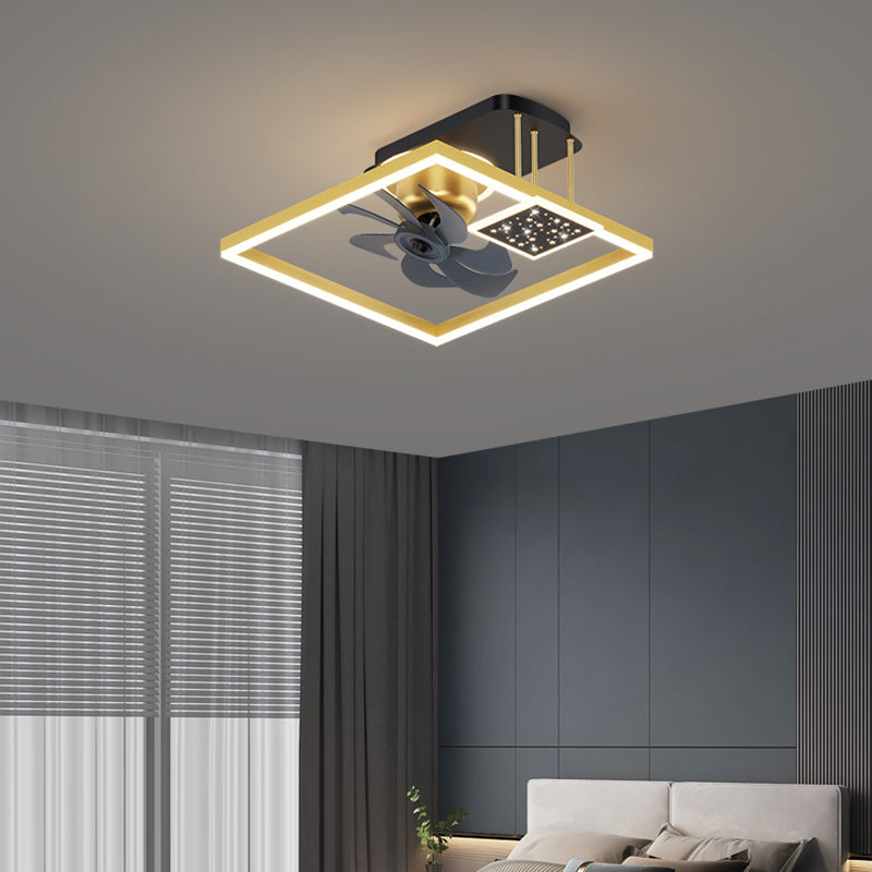 Contemporary Nordic Square LED Ceiling Fan Light - Aluminum & Acrylic Semi-Flush Mount for Bedroom