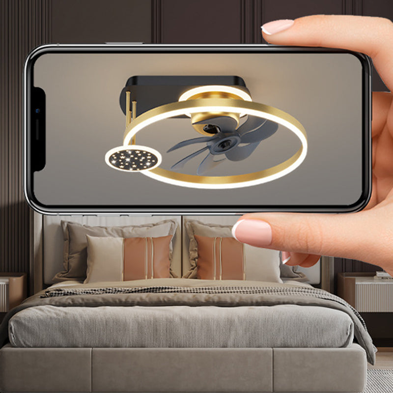 Contemporary Nordic Square LED Ceiling Fan Light - Aluminum & Acrylic Semi-Flush Mount for Bedroom