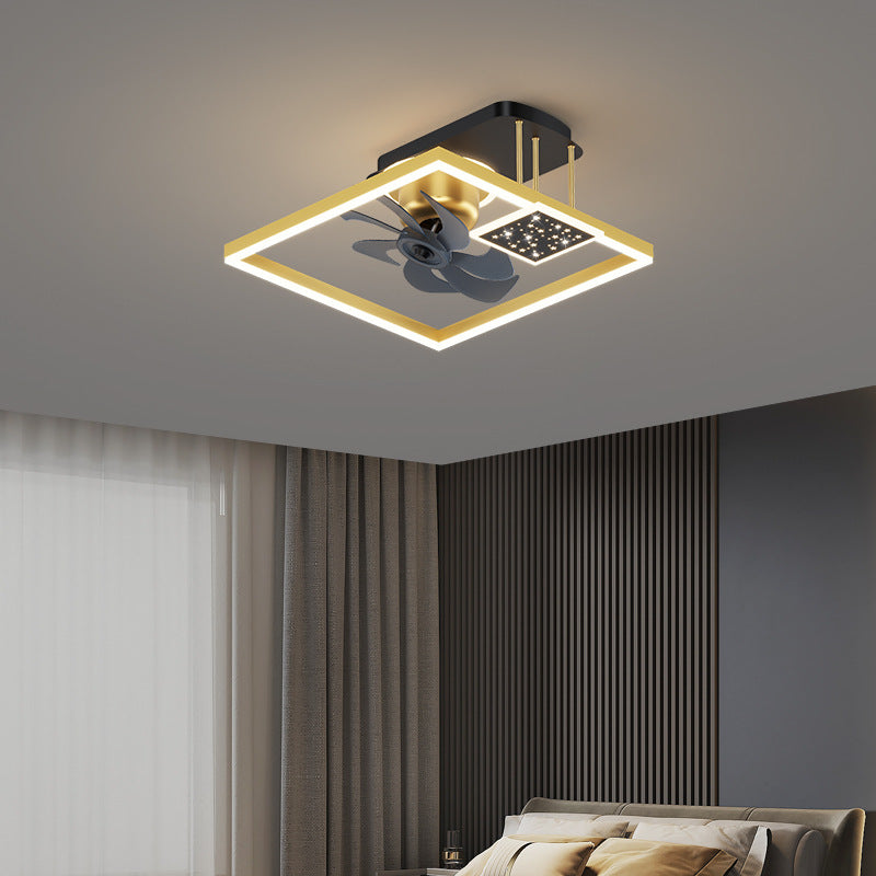 Contemporary Nordic Square LED Ceiling Fan Light - Aluminum & Acrylic Semi-Flush Mount for Bedroom