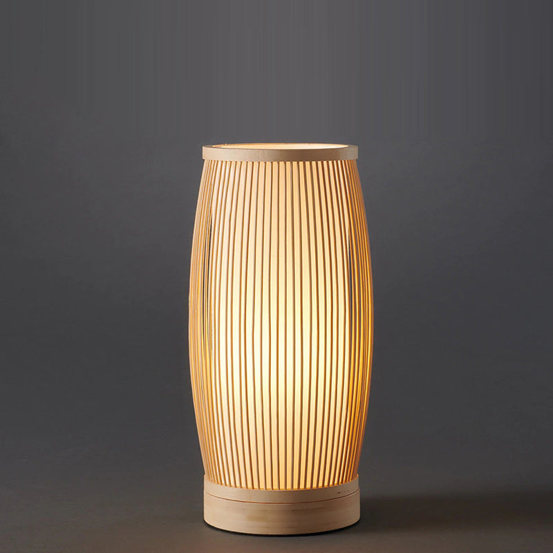 Traditional Japanese Bamboo Cylinder Table Lamp for Bedroom Lighting