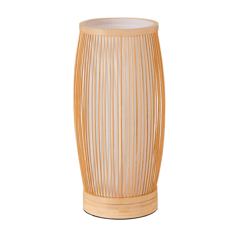 Traditional Japanese Bamboo Cylinder Table Lamp for Bedroom Lighting