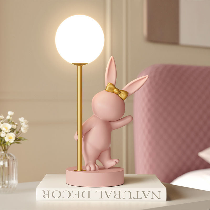 Contemporary Kids Table Lamp - Cartoon Rabbit Ceramic & Metal LED Night Light for Bedroom, Nursery Decor, Child's Room Lighting, Cute Animal Lamp, Adjustable Brightness, Modern Design, Playroom Illumination