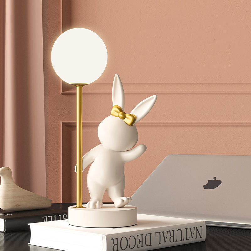 Contemporary Kids Table Lamp - Cartoon Rabbit Ceramic & Metal LED Night Light for Bedroom, Nursery Decor, Child's Room Lighting, Cute Animal Lamp, Adjustable Brightness, Modern Design, Playroom Illumination