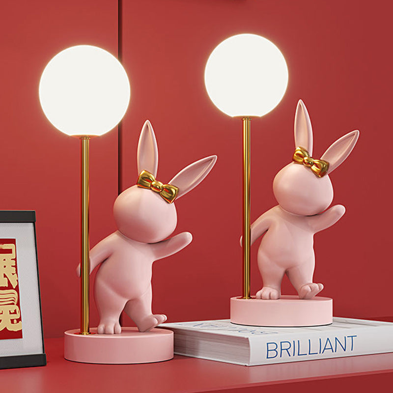 Contemporary Kids Table Lamp - Cartoon Rabbit Ceramic & Metal LED Night Light for Bedroom, Nursery Decor, Child's Room Lighting, Cute Animal Lamp, Adjustable Brightness, Modern Design, Playroom Illumination