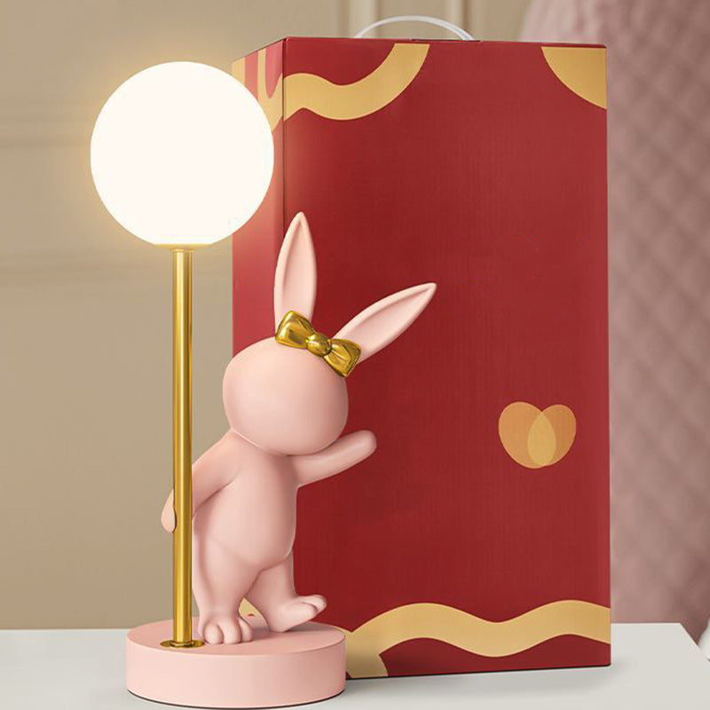Contemporary Kids Table Lamp - Cartoon Rabbit Ceramic & Metal LED Night Light for Bedroom, Nursery Decor, Child's Room Lighting, Cute Animal Lamp, Adjustable Brightness, Modern Design, Playroom Illumination