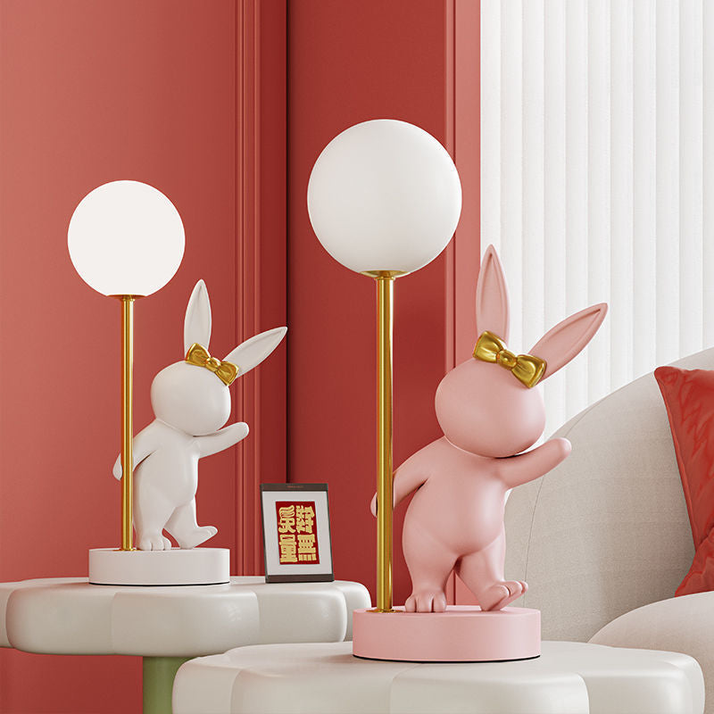 Contemporary Kids Table Lamp - Cartoon Rabbit Ceramic & Metal LED Night Light for Bedroom, Nursery Decor, Child's Room Lighting, Cute Animal Lamp, Adjustable Brightness, Modern Design, Playroom Illumination