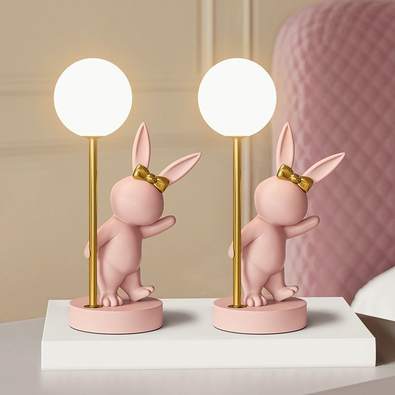 Contemporary Kids Table Lamp - Cartoon Rabbit Ceramic & Metal LED Night Light for Bedroom, Nursery Decor, Child's Room Lighting, Cute Animal Lamp, Adjustable Brightness, Modern Design, Playroom Illumination