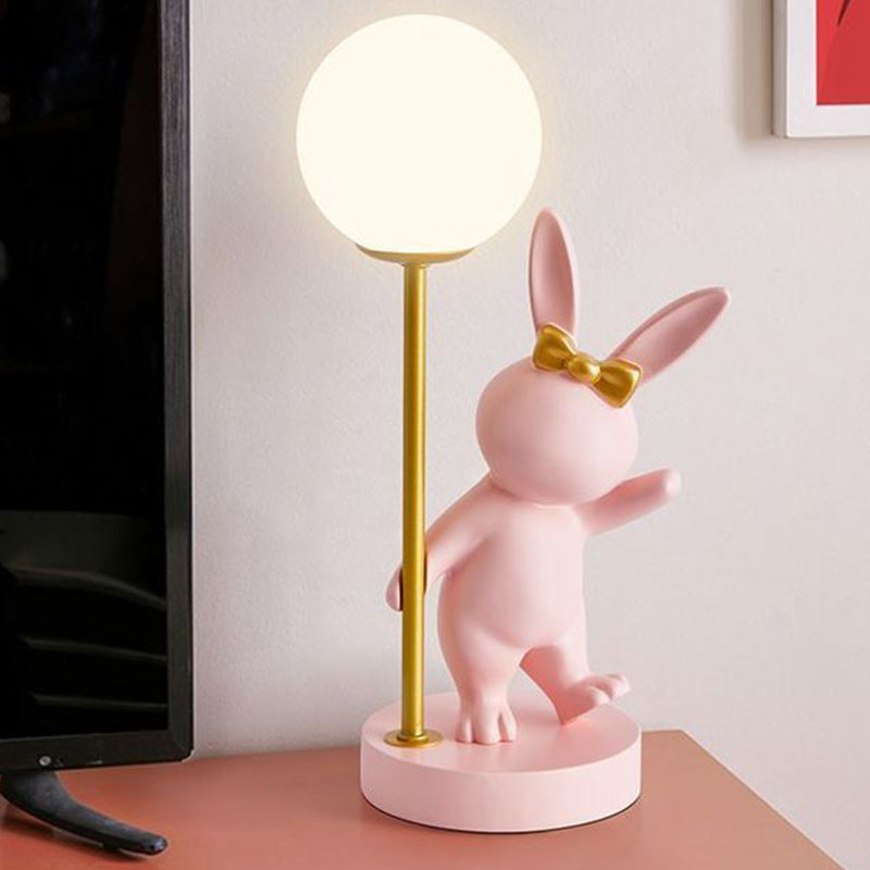 Contemporary Kids Table Lamp - Cartoon Rabbit Ceramic & Metal LED Night Light for Bedroom, Nursery Decor, Child's Room Lighting, Cute Animal Lamp, Adjustable Brightness, Modern Design, Playroom Illumination