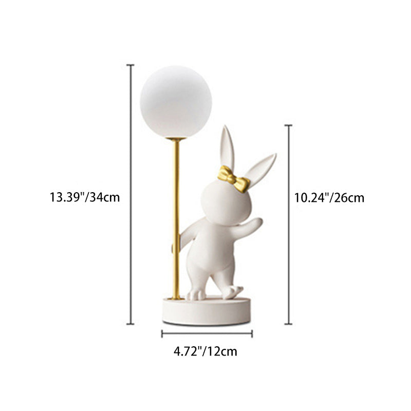 Contemporary Kids Table Lamp - Cartoon Rabbit Ceramic & Metal LED Night Light for Bedroom, Nursery Decor, Child's Room Lighting, Cute Animal Lamp, Adjustable Brightness, Modern Design, Playroom Illumination