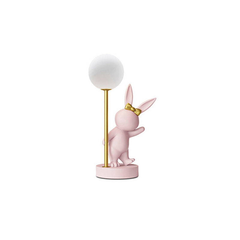 Contemporary Kids Table Lamp - Cartoon Rabbit Ceramic & Metal LED Night Light for Bedroom, Nursery Decor, Child's Room Lighting, Cute Animal Lamp, Adjustable Brightness, Modern Design, Playroom Illumination