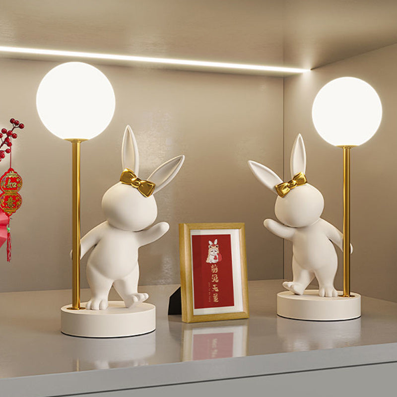 Contemporary Kids Table Lamp - Cartoon Rabbit Ceramic & Metal LED Night Light for Bedroom, Nursery Decor, Child's Room Lighting, Cute Animal Lamp, Adjustable Brightness, Modern Design, Playroom Illumination