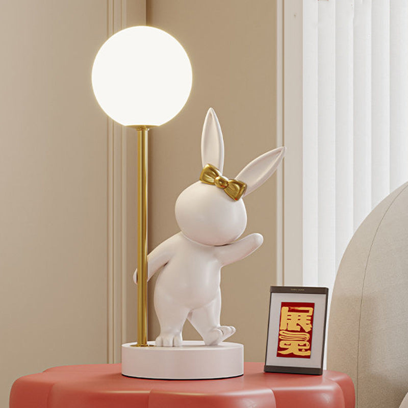 Contemporary Kids Table Lamp - Cartoon Rabbit Ceramic & Metal LED Night Light for Bedroom, Nursery Decor, Child's Room Lighting, Cute Animal Lamp, Adjustable Brightness, Modern Design, Playroom Illumination