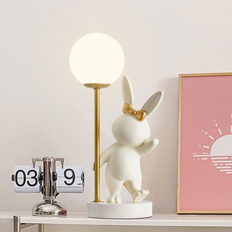 Contemporary Kids Table Lamp - Cartoon Rabbit Ceramic & Metal LED Night Light for Bedroom, Nursery Decor, Child's Room Lighting, Cute Animal Lamp, Adjustable Brightness, Modern Design, Playroom Illumination
