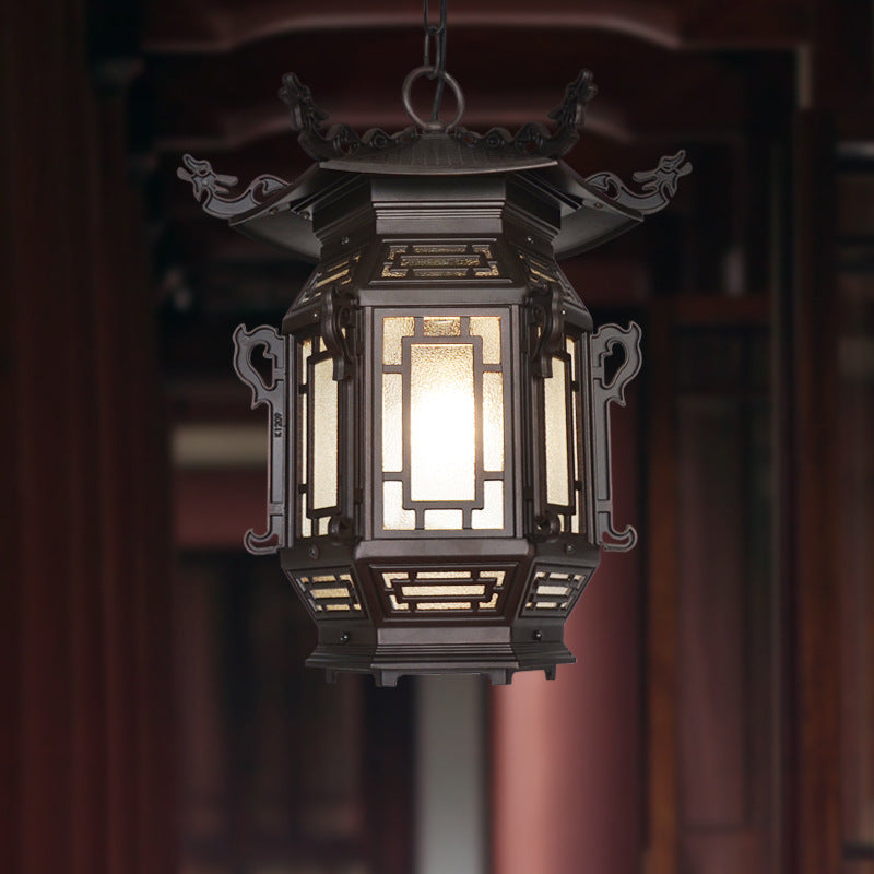 Traditional Chinese Lantern Pendant Light - Aluminum PVC 1-Light for Outdoor Patio