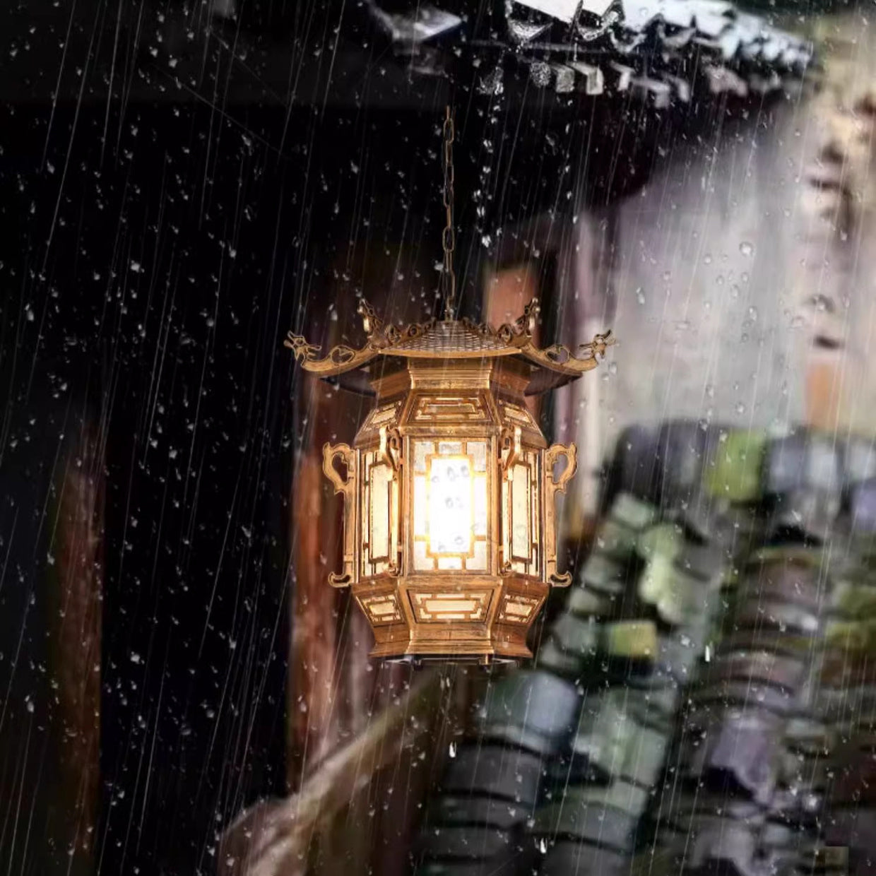 Traditional Chinese Lantern Pendant Light - Aluminum PVC 1-Light for Outdoor Patio