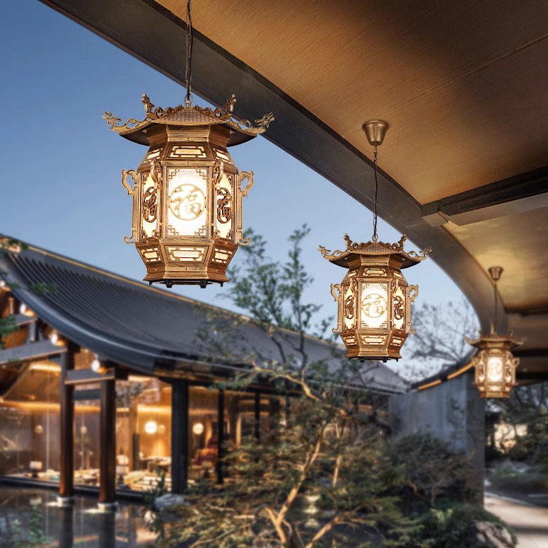 Traditional Chinese Lantern Pendant Light - Aluminum PVC 1-Light for Outdoor Patio