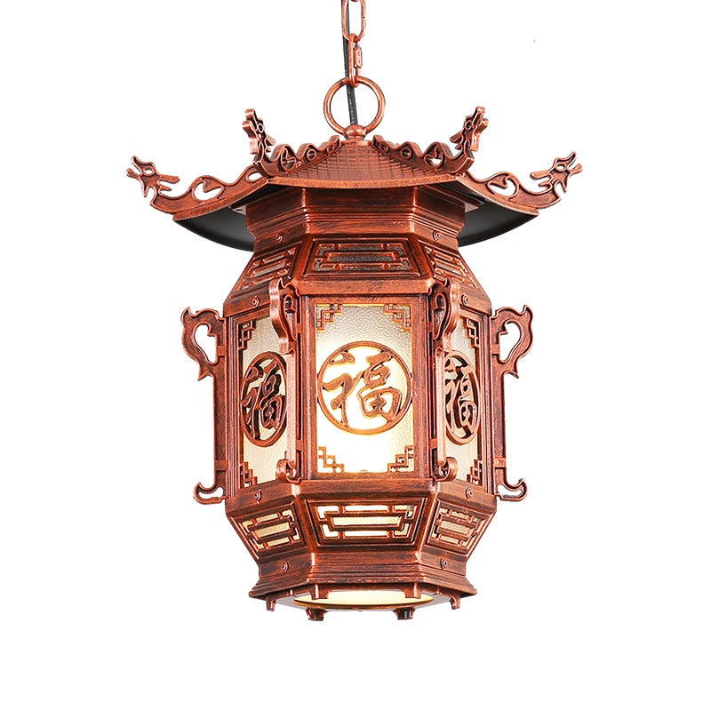 Traditional Chinese Lantern Pendant Light - Aluminum PVC 1-Light for Outdoor Patio
