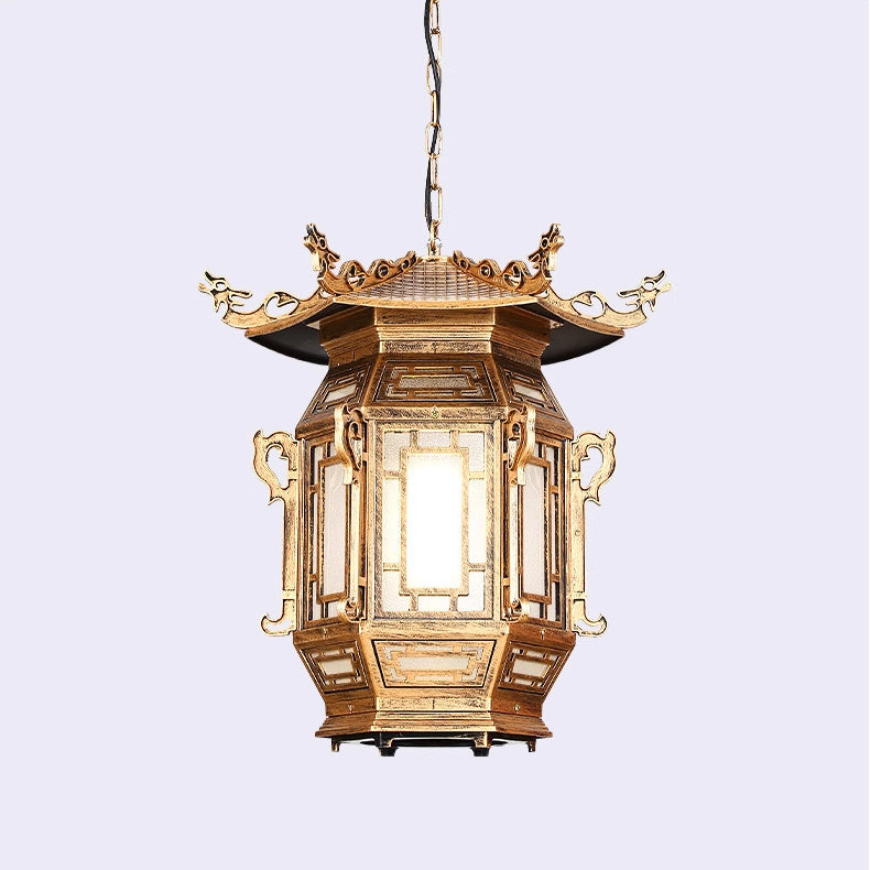 Traditional Chinese Lantern Pendant Light - Aluminum PVC 1-Light for Outdoor Patio