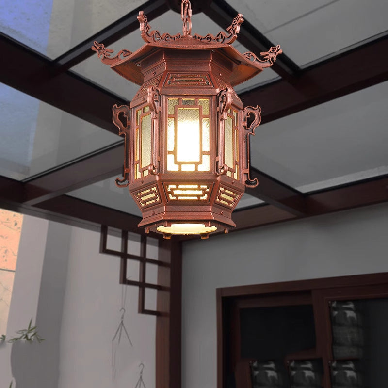 Traditional Chinese Lantern Pendant Light - Aluminum PVC 1-Light for Outdoor Patio