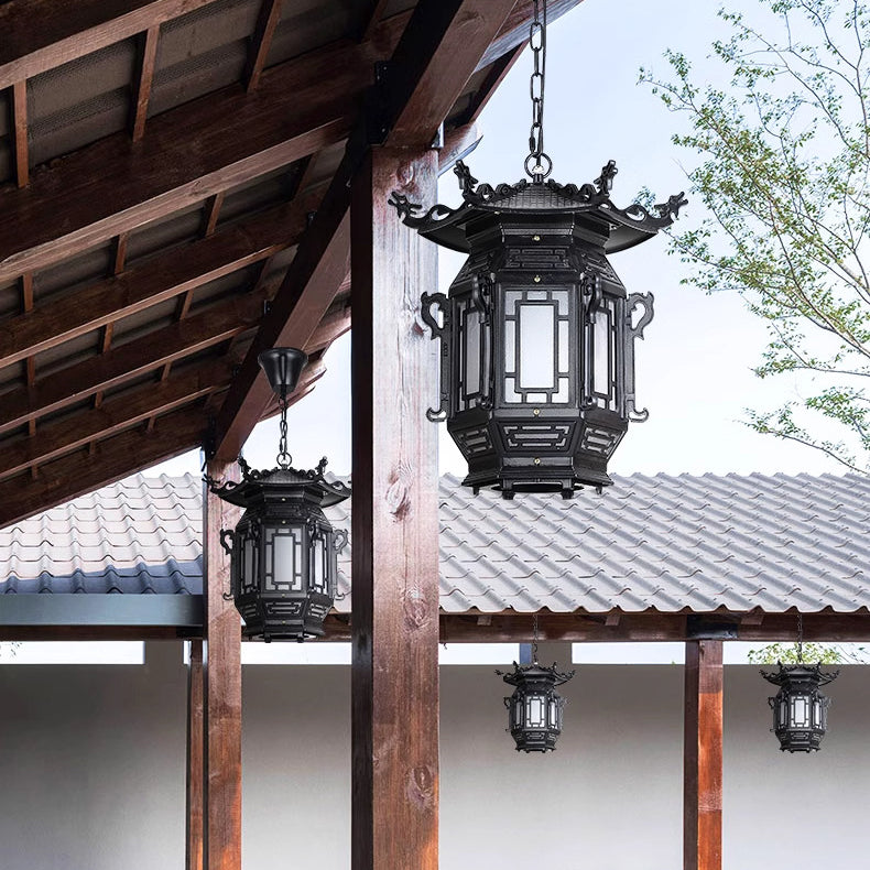 Traditional Chinese Lantern Pendant Light - Aluminum PVC 1-Light for Outdoor Patio