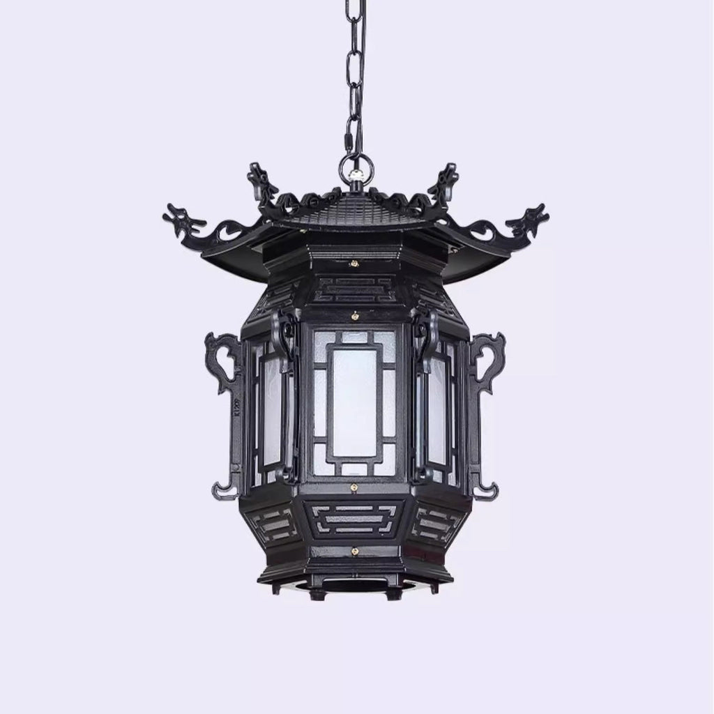 Traditional Chinese Lantern Pendant Light - Aluminum PVC 1-Light for Outdoor Patio