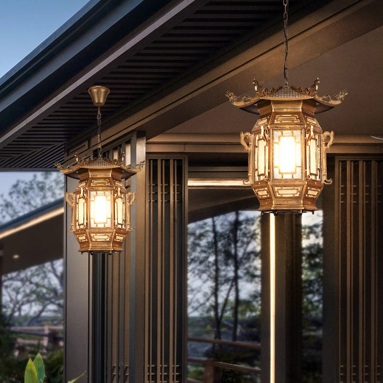 Traditional Chinese Lantern Pendant Light - Aluminum PVC 1-Light for Outdoor Patio