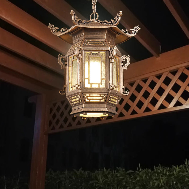 Traditional Chinese Lantern Pendant Light - Aluminum PVC 1-Light for Outdoor Patio