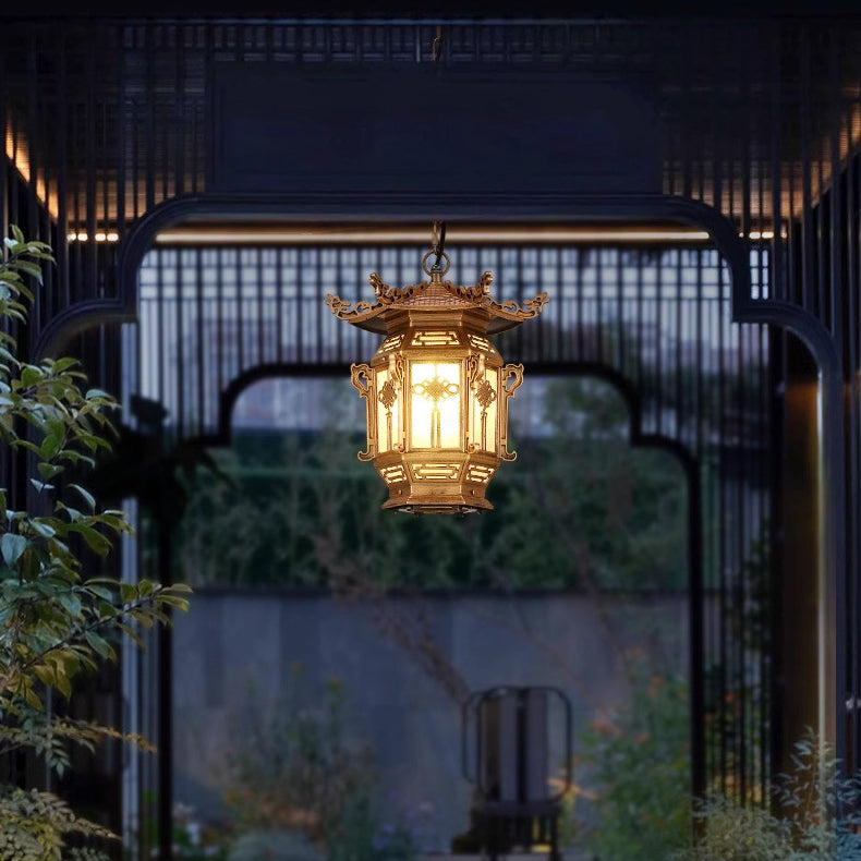 Traditional Chinese Lantern Pendant Light - Aluminum PVC 1-Light for Outdoor Patio