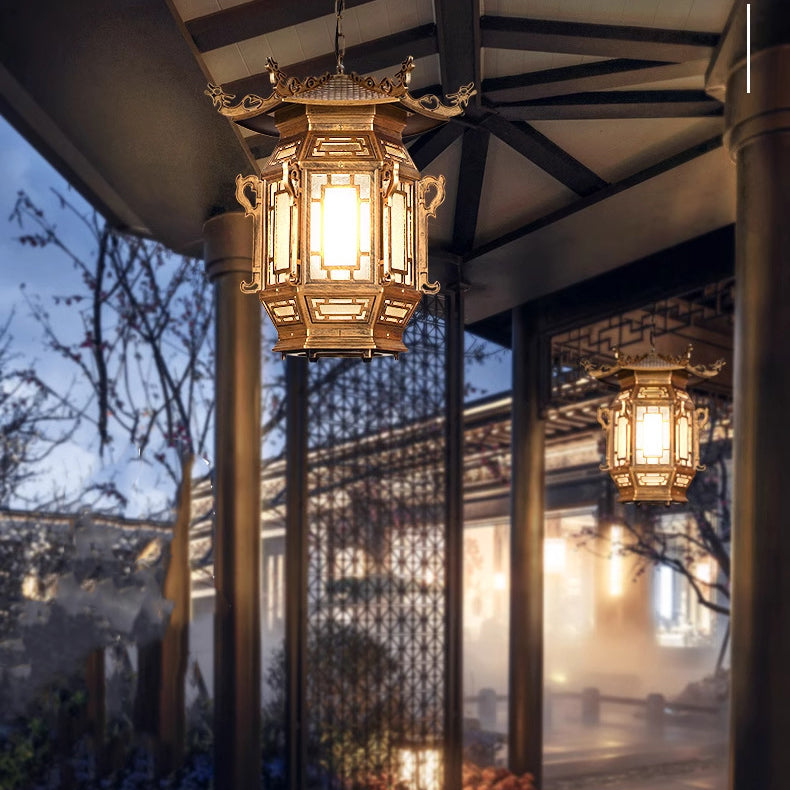 Traditional Chinese Lantern Pendant Light - Aluminum PVC 1-Light for Outdoor Patio