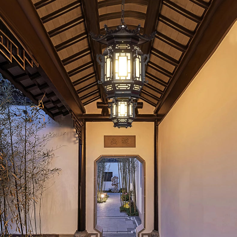 Traditional Chinese Lantern Pendant Light - Aluminum PVC 1-Light for Outdoor Patio