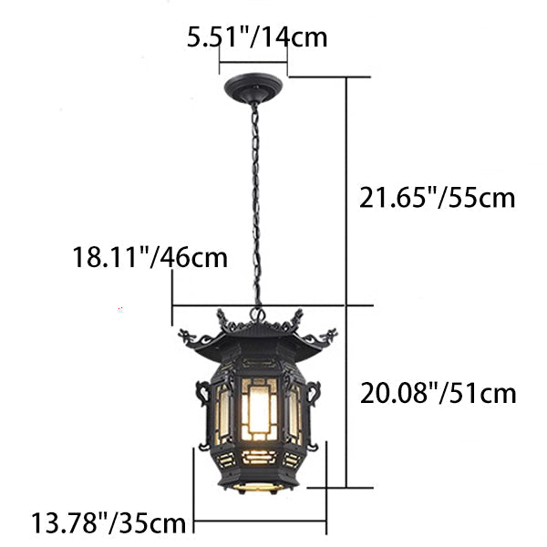 Traditional Chinese Lantern Pendant Light - Aluminum PVC 1-Light for Outdoor Patio