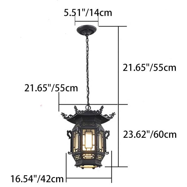 Traditional Chinese Lantern Pendant Light - Aluminum PVC 1-Light for Outdoor Patio