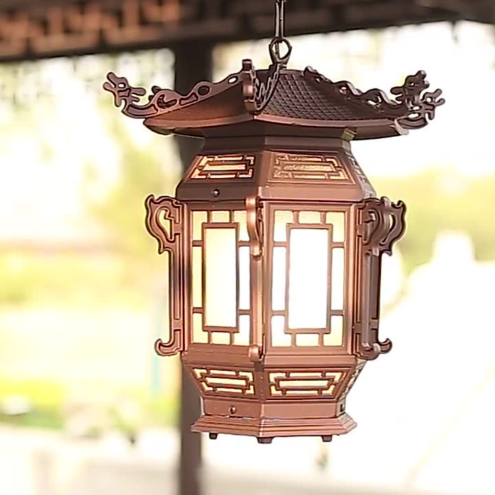 Traditional Chinese Lantern Pendant Light - Aluminum PVC 1-Light for Outdoor Patio