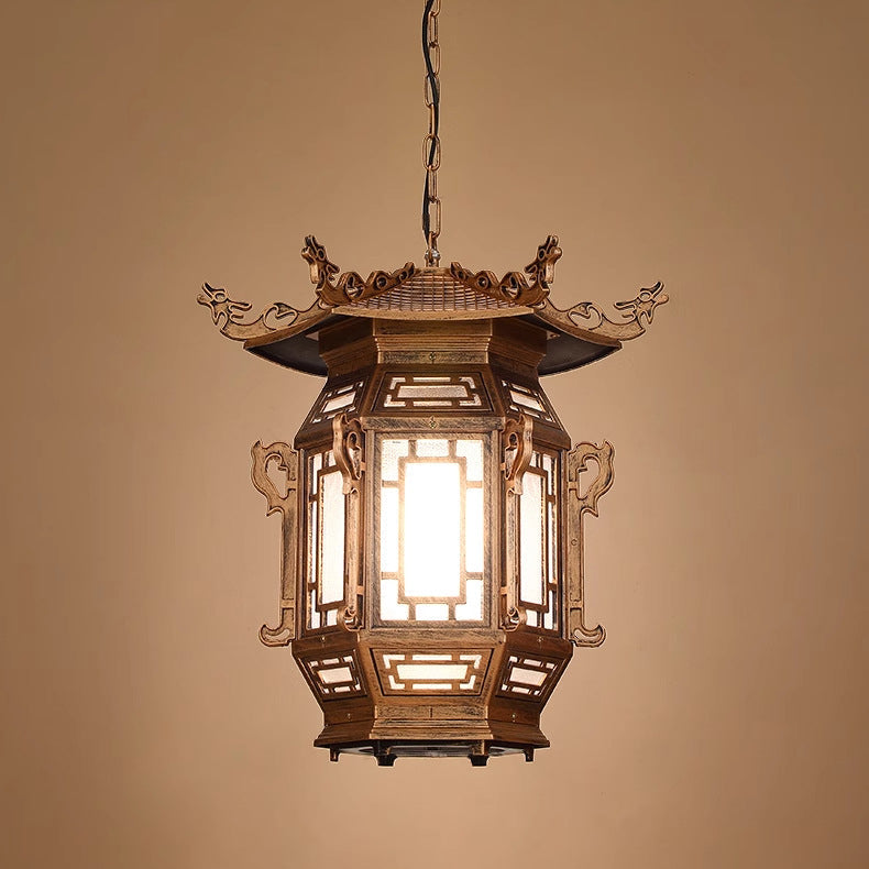 Traditional Chinese Lantern Pendant Light - Aluminum PVC 1-Light for Outdoor Patio