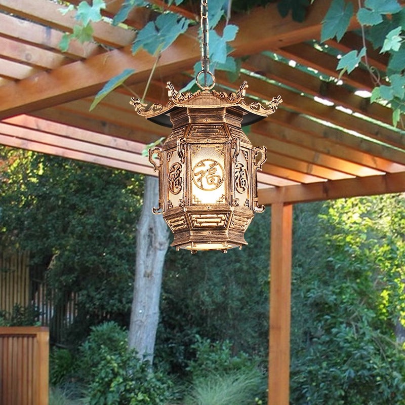 Traditional Chinese Lantern Pendant Light - Aluminum PVC 1-Light for Outdoor Patio