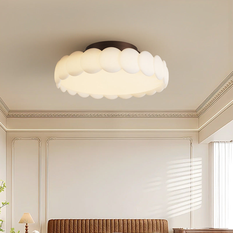 Traditional French Round Iron PE LED Semi-Flush Mount Ceiling Light for Bedroom