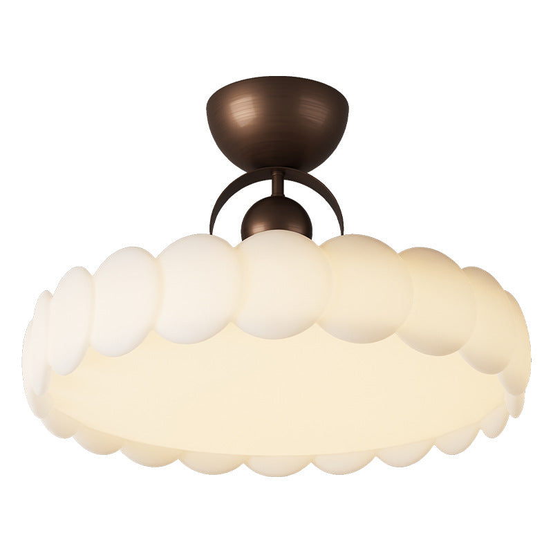 Traditional French Round Iron PE LED Semi-Flush Mount Ceiling Light for Bedroom