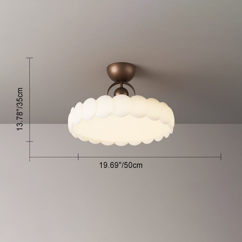 Traditional French Round Iron PE LED Semi-Flush Mount Ceiling Light for Bedroom