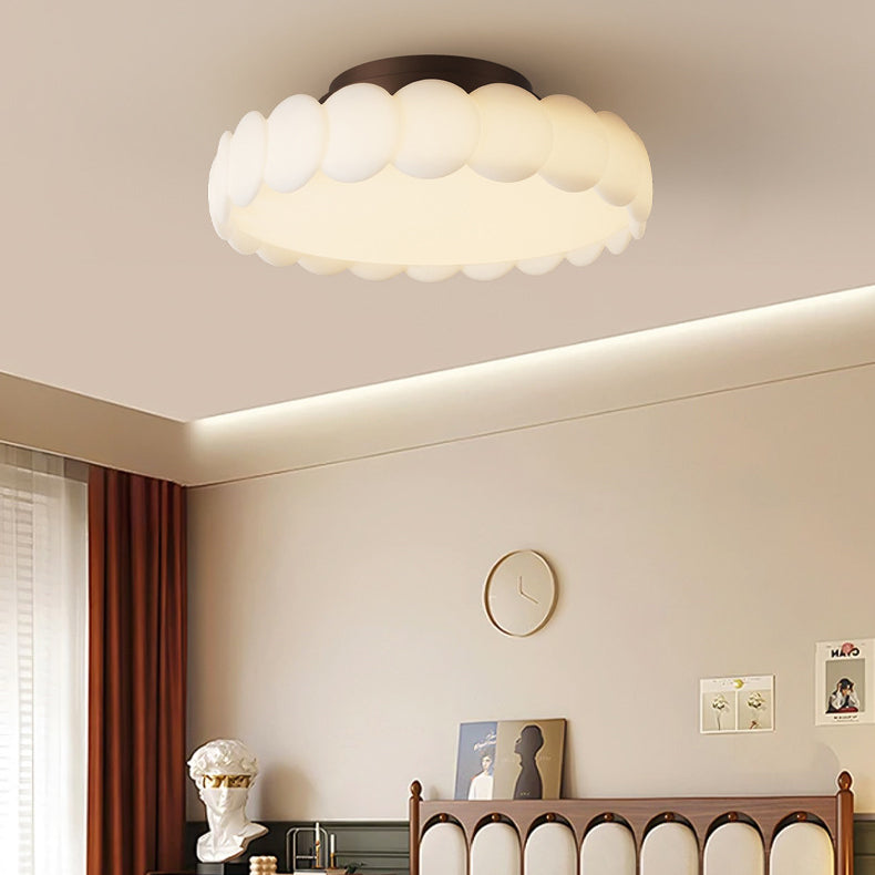 Traditional French Round Iron PE LED Semi-Flush Mount Ceiling Light for Bedroom