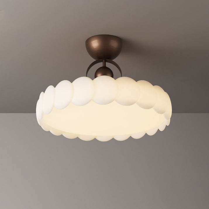 Traditional French Round Iron PE LED Semi-Flush Mount Ceiling Light for Bedroom
