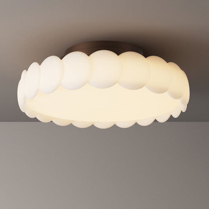 Traditional French Round Iron PE LED Semi-Flush Mount Ceiling Light for Bedroom
