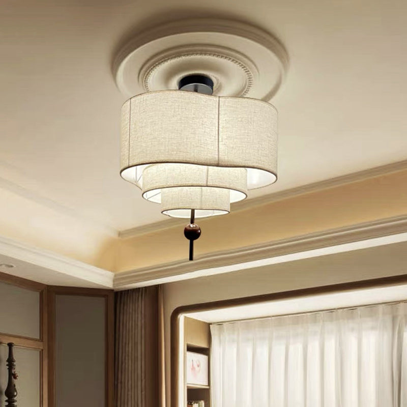 Vintage Oval Wood Semi-Flush Mount Ceiling Light - 3/5 Light Fixture for Living Room