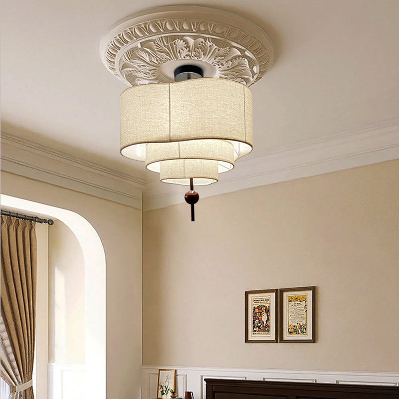 Vintage Oval Wood Semi-Flush Mount Ceiling Light - 3/5 Light Fixture for Living Room