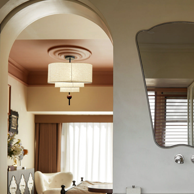 Vintage Oval Wood Semi-Flush Mount Ceiling Light - 3/5 Light Fixture for Living Room