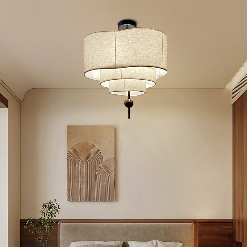 Vintage Oval Wood Semi-Flush Mount Ceiling Light - 3/5 Light Fixture for Living Room