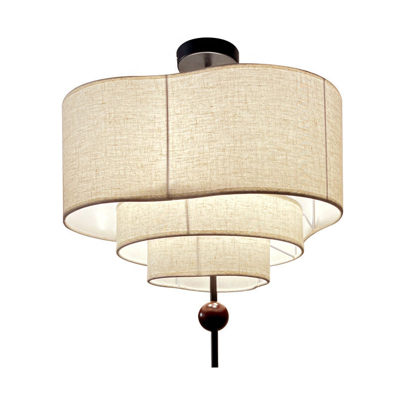 Vintage Oval Wood Semi-Flush Mount Ceiling Light - 3/5 Light Fixture for Living Room