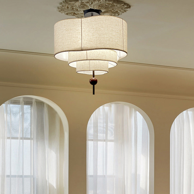 Vintage Oval Wood Semi-Flush Mount Ceiling Light - 3/5 Light Fixture for Living Room