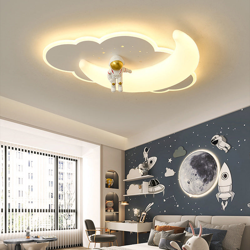 Contemporary Creative Kids Moon Iron Acrylic LED Flush Mount Ceiling Light for Bedroom, Childrens Room Lighting, Star Design, Modern Nursery Decor, Adjustable Brightness, Energy Efficient, Unique Night Sky Fixture, Playful Bedroom Illumination