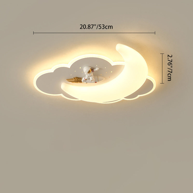 Contemporary Creative Kids Moon Iron Acrylic LED Flush Mount Ceiling Light for Bedroom, Childrens Room Lighting, Star Design, Modern Nursery Decor, Adjustable Brightness, Energy Efficient, Unique Night Sky Fixture, Playful Bedroom Illumination
