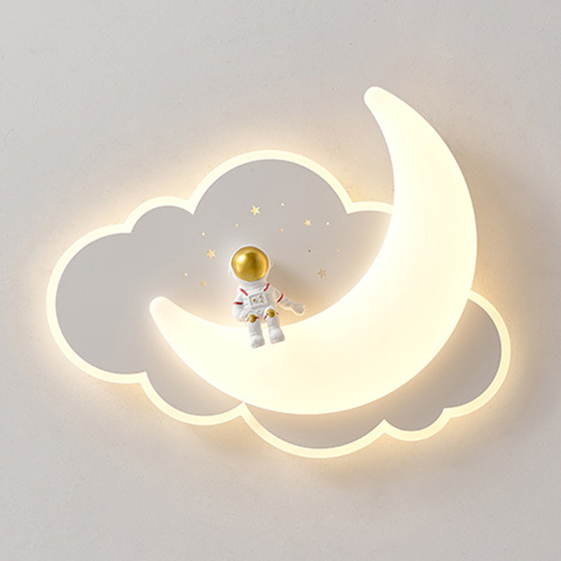 Contemporary Creative Kids Moon Iron Acrylic LED Flush Mount Ceiling Light for Bedroom, Childrens Room Lighting, Star Design, Modern Nursery Decor, Adjustable Brightness, Energy Efficient, Unique Night Sky Fixture, Playful Bedroom Illumination